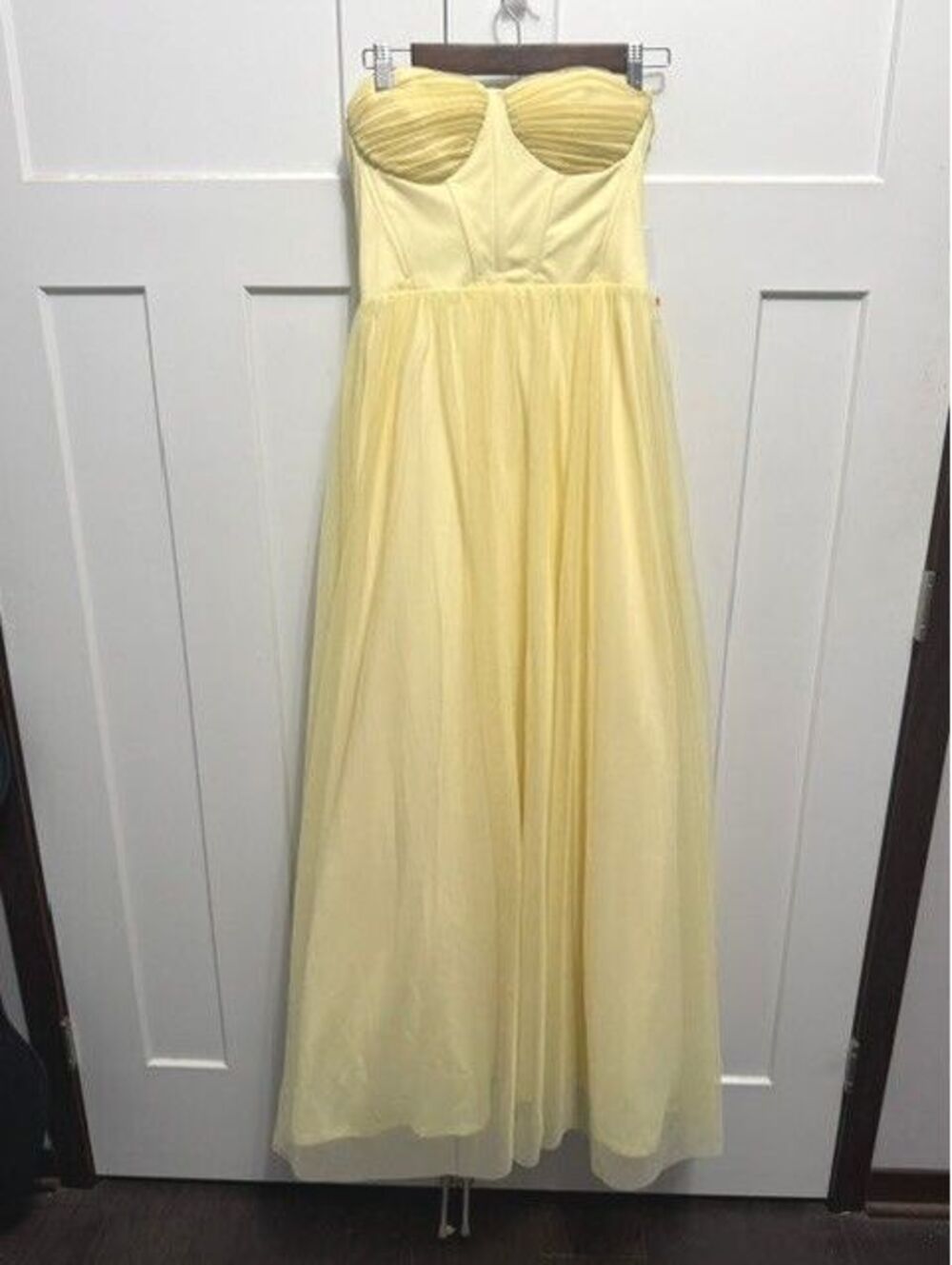 NWT Beautiful Yellow chiffon strapless ruched sweetheart bodice maxi dress sz7/8